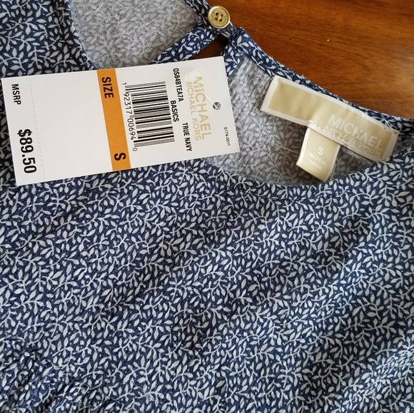 Michael Kors Blue and White Calico Print Top - Picture 5 of 7